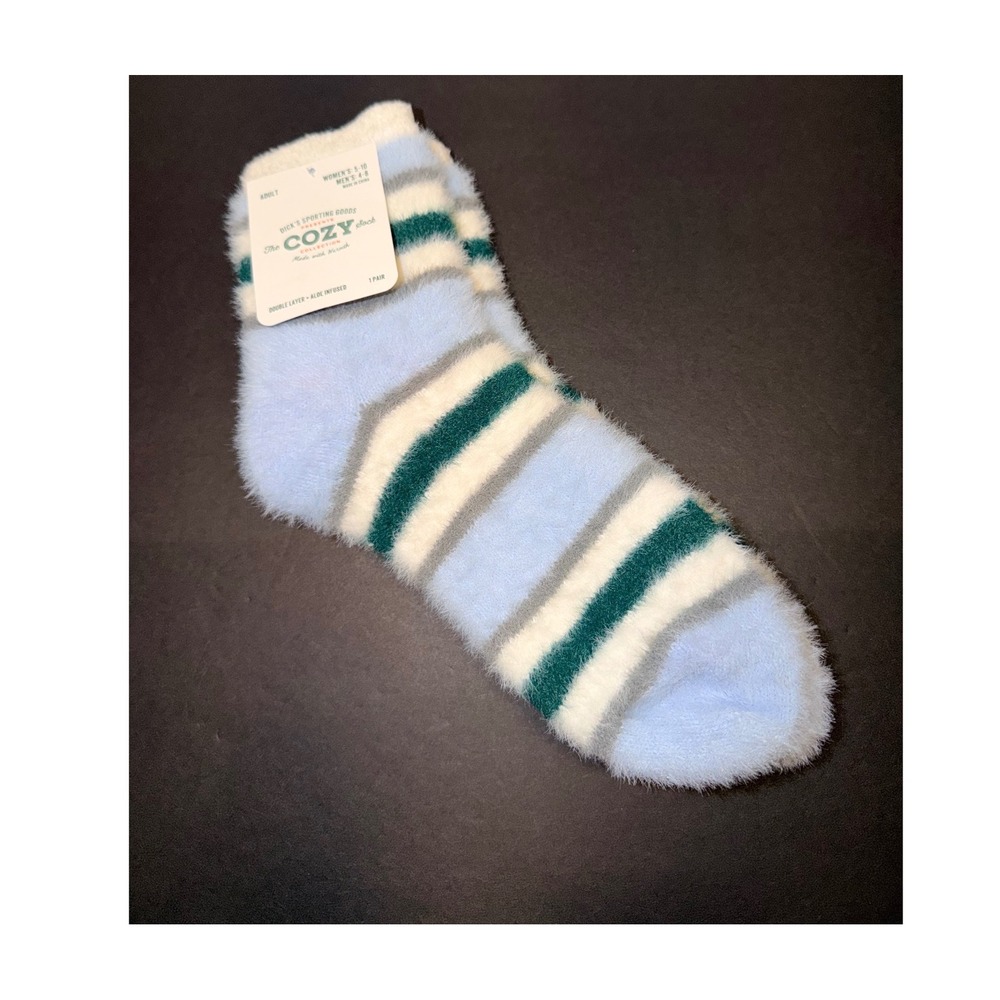Dicks Sporting Goods The Cozy Collection Fuzzy Striped Socks Blue Sz 5-10